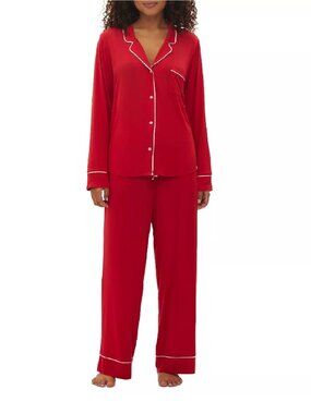 Sz XL new GapBody Women's Jersey Long-Sleeve Pajama Set - Red w/ White Piping